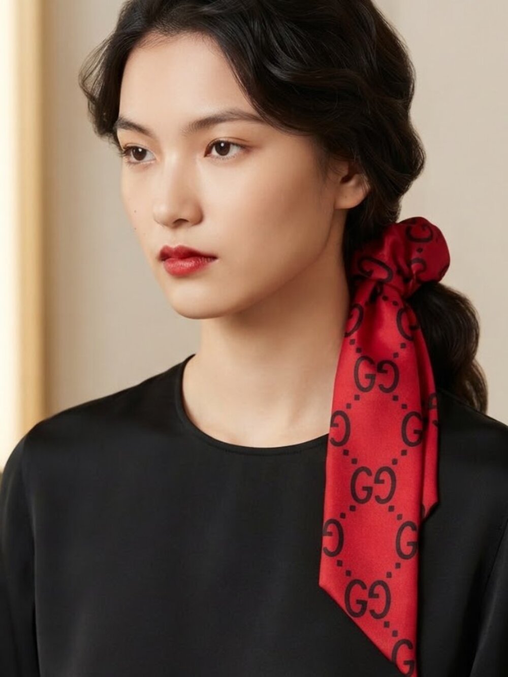 Elegant Red Patterned Hair Tie